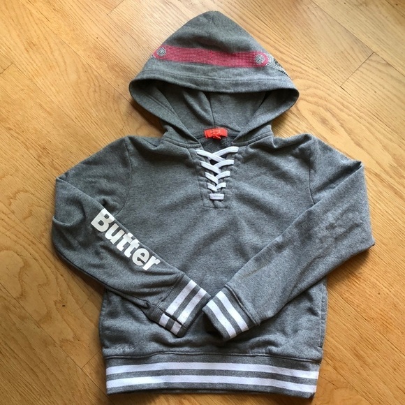 Butter Gray Hoodie Sweatshirt Girls Size 8/10 in GUC - Picture 1 of 11